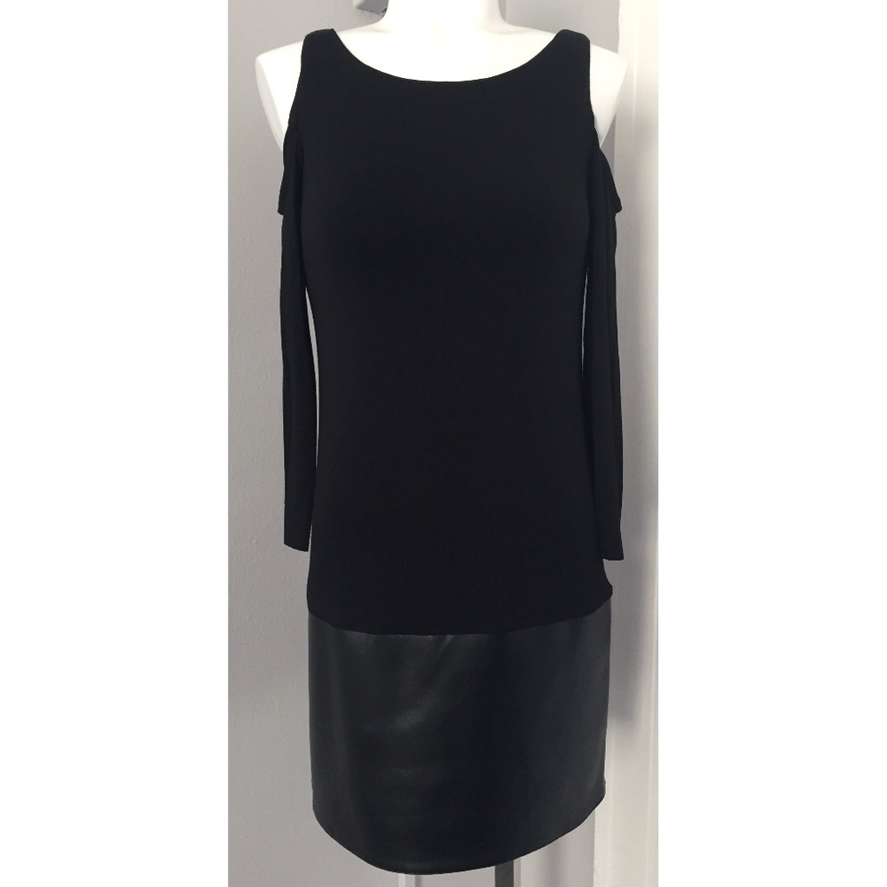 Bailey44 Black ColdShoulder Knit Leather Dress